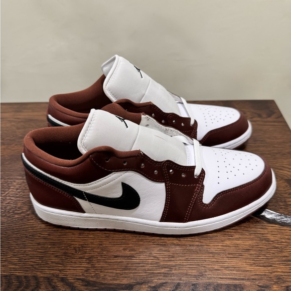 Jordan 1 Low Men's White and Dark Brown Sneakers - Picture 2 of 7